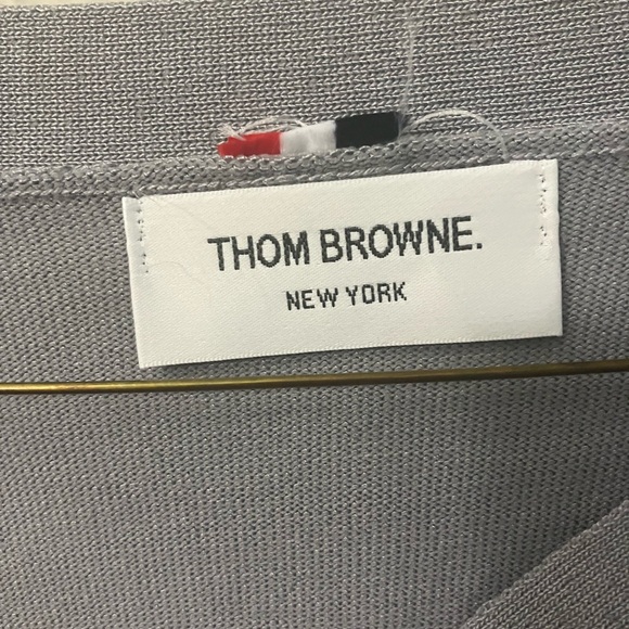 Thom Browne Gray Cardigan with White Stripes - Picture 3 of 3